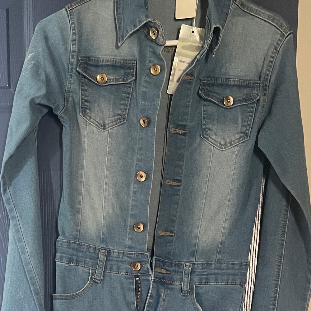 Fitted denim jumpsuit